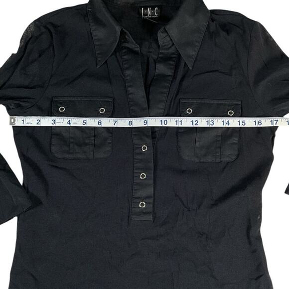 INC Sheer 3/4 Sleeve V-Neck 3/4 Button Black Stretch Colored Large Work Wear - Picture 6 of 9